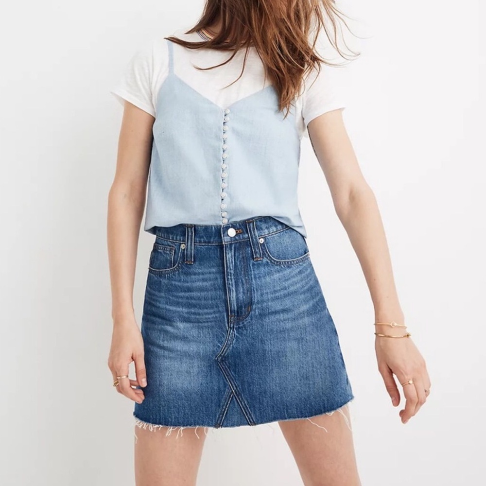 Madewell Rigid Denim Mini Skirt Size 31 Women A Line Cotton Raw Hemmed